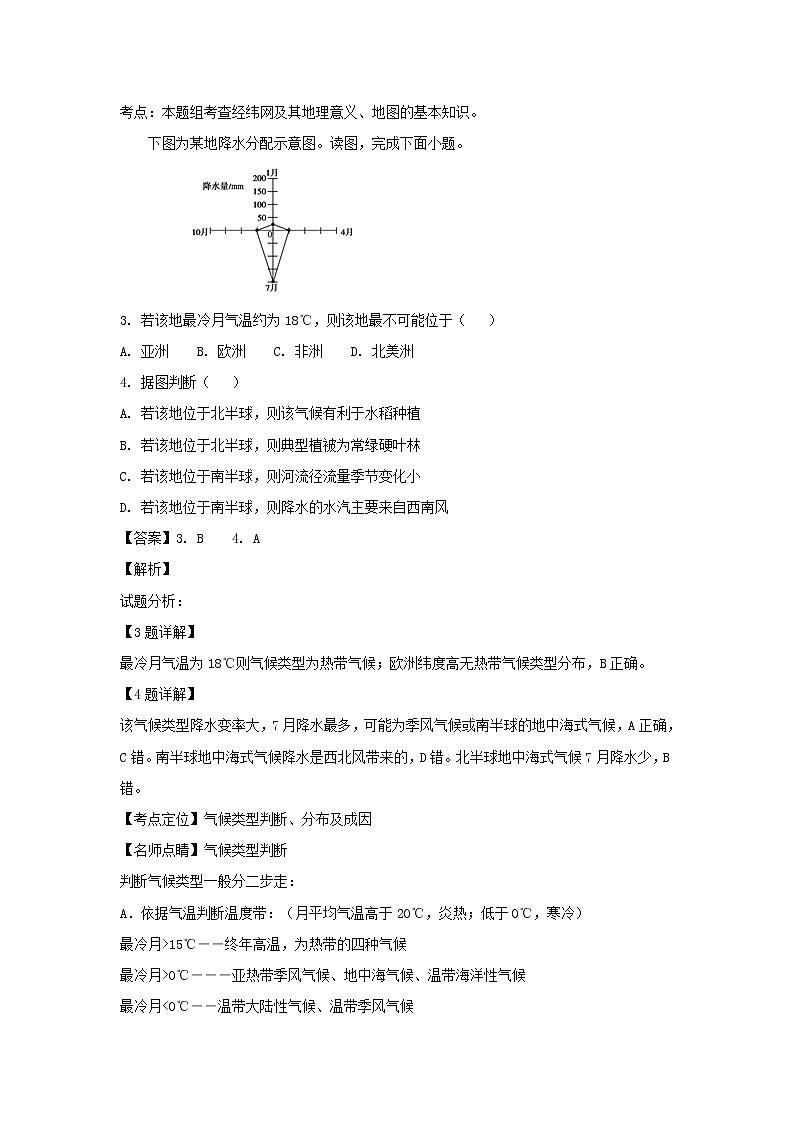 【地理】湖南省衡阳县第四中学2019届高三上学期第一次月考（9月）（解析版） 试卷02