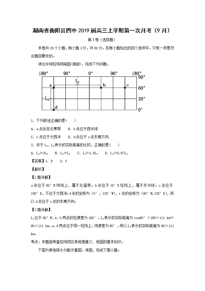 【地理】湖南省衡阳县四中2019届高三上学期第一次月考（9月）（解析版） 试卷01