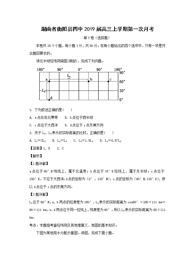【地理】湖南省衡阳县四中2019届高三上学期第一次月考（解析版） 试卷01