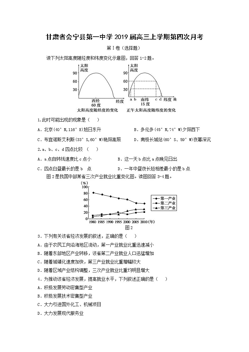 【地理】甘肃省会宁县第一中学2019届高三上学期第四次月考2 试卷01
