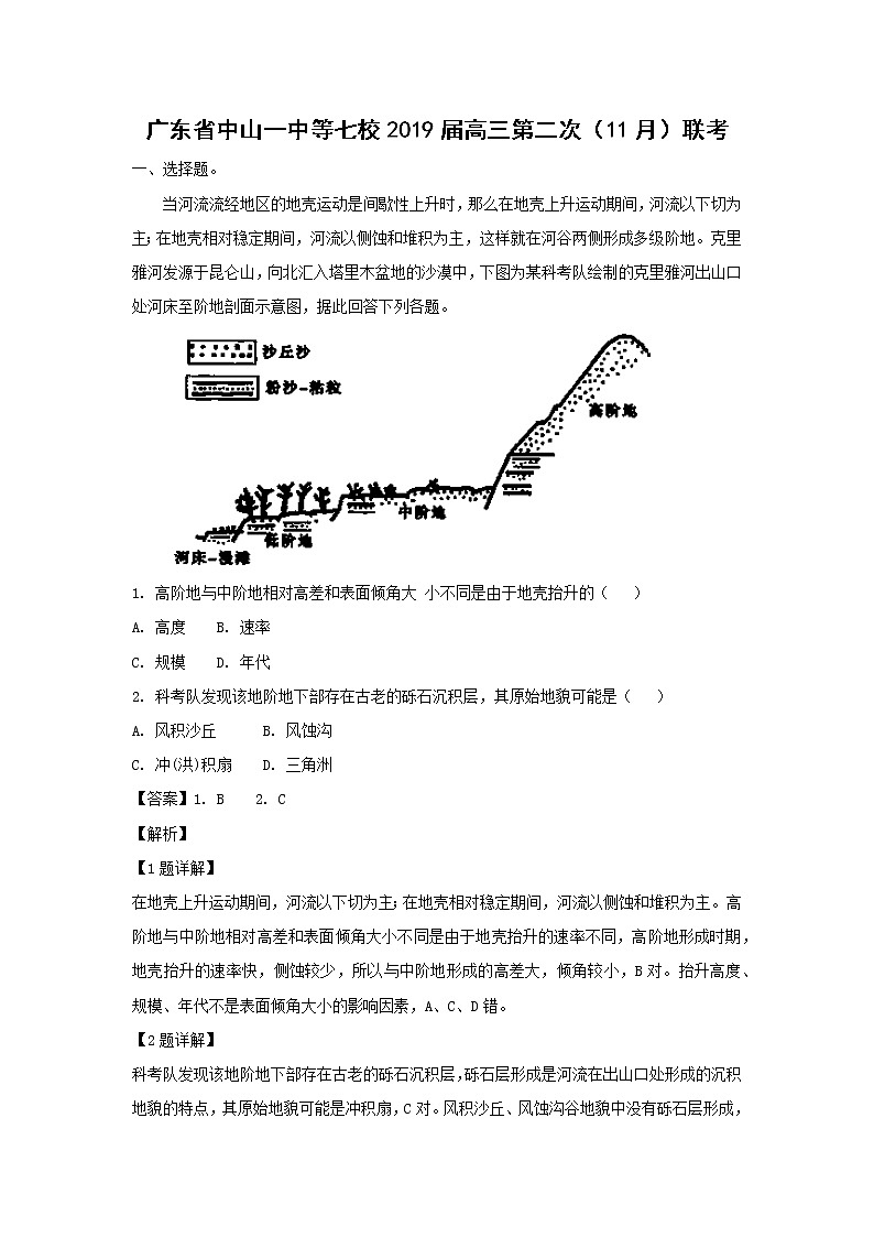 【地理】广东省中山一中等七校2019届高三第二次（11月）联考（解析版） 试卷01