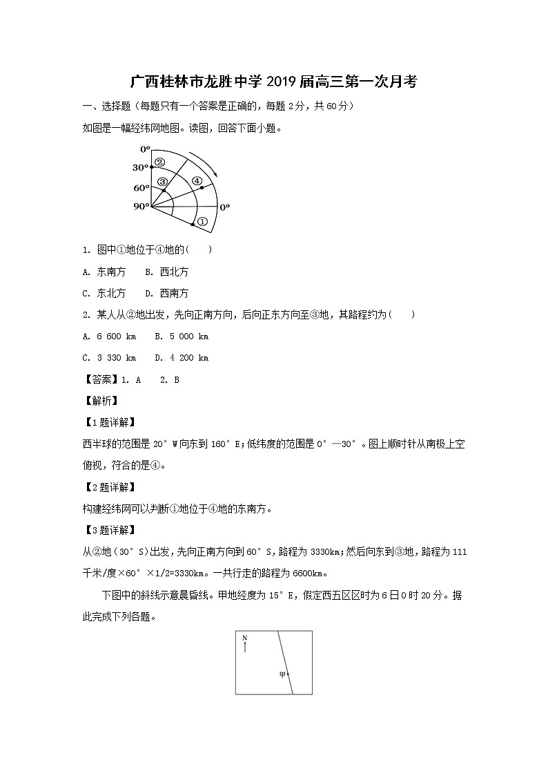 【地理】广西桂林市龙胜中学2019届高三第一次月考（解析版） 试卷01