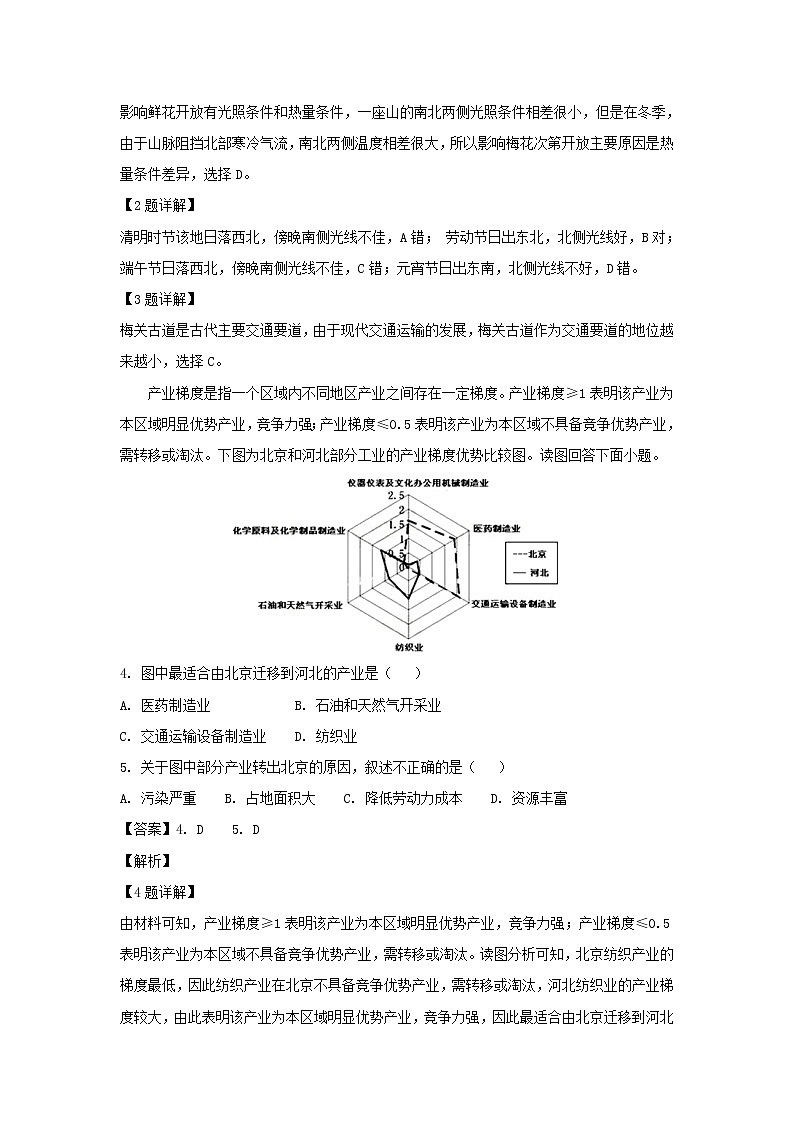 【地理】广西南宁市第三中学2019届高三10月月考（解析版） 试卷02