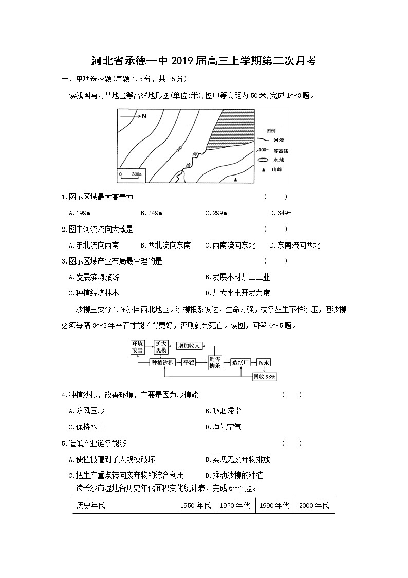 【地理】河北省承德一中2019届高三上学期第二次月考 试卷01