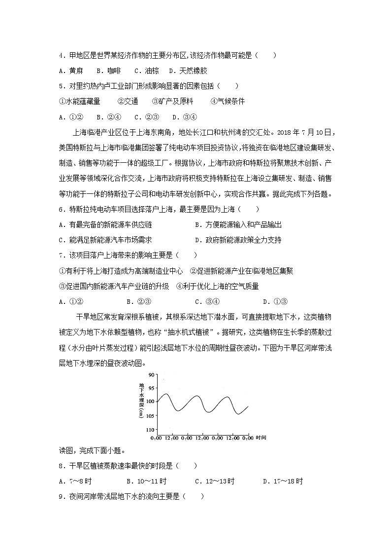【地理】河北省大名县第一中学2019届高三（美术班）下学期第二次（5月）月考 试卷02