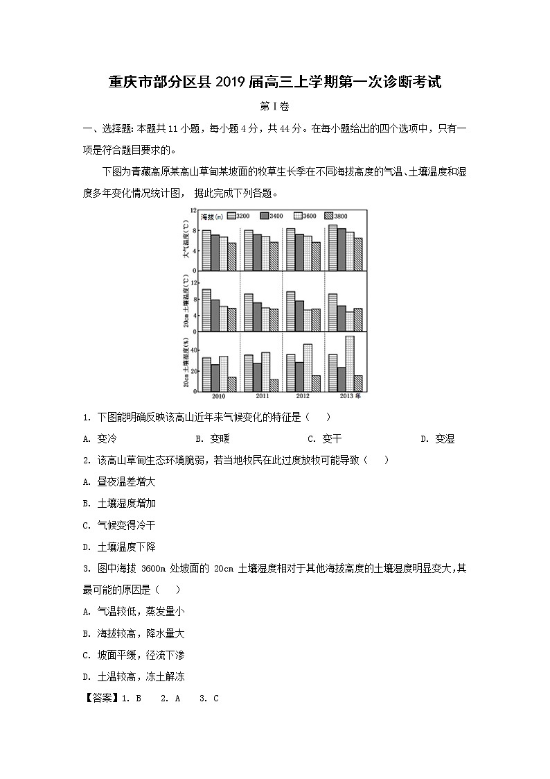 【地理】重庆市部分区县2019届高三上学期第一次诊断考试（解析版）01