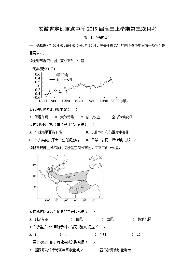 【地理】安徽省定远重点中学2019届高三上学期第三次月考第1页