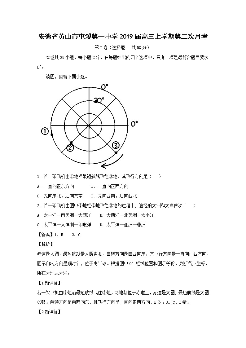 【地理】安徽省黄山市屯溪第一中学2019届高三上学期第二次月考（解析版） 试卷01