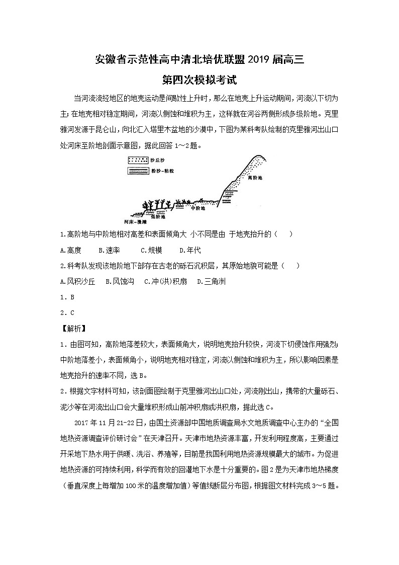 【地理】安徽省示范性高中清北培优联盟2019届高三第四次模拟考试（解析版）第1页