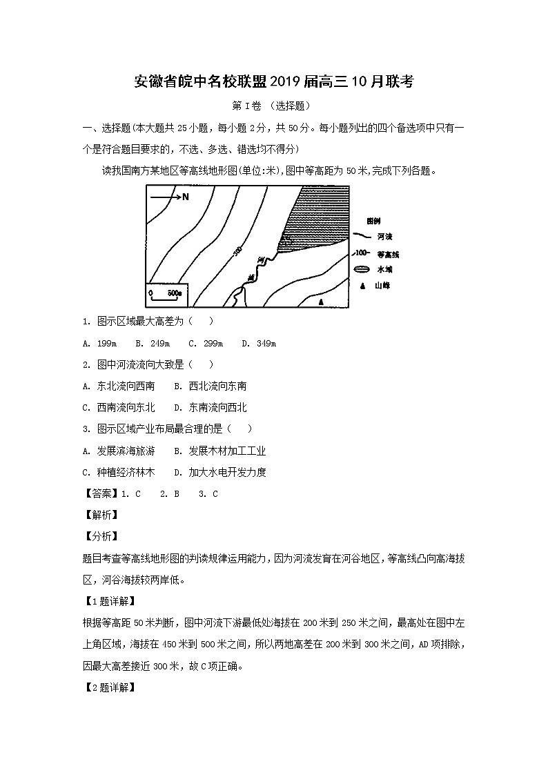 【地理】安徽省皖中名校联盟2019届高三10月联考（解析版） 试卷01