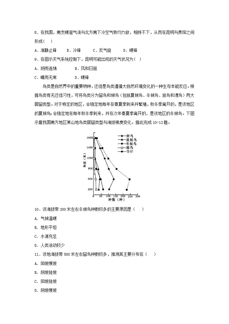 【地理】福建省莆田第一中学2019届高三暑假月考 试卷03