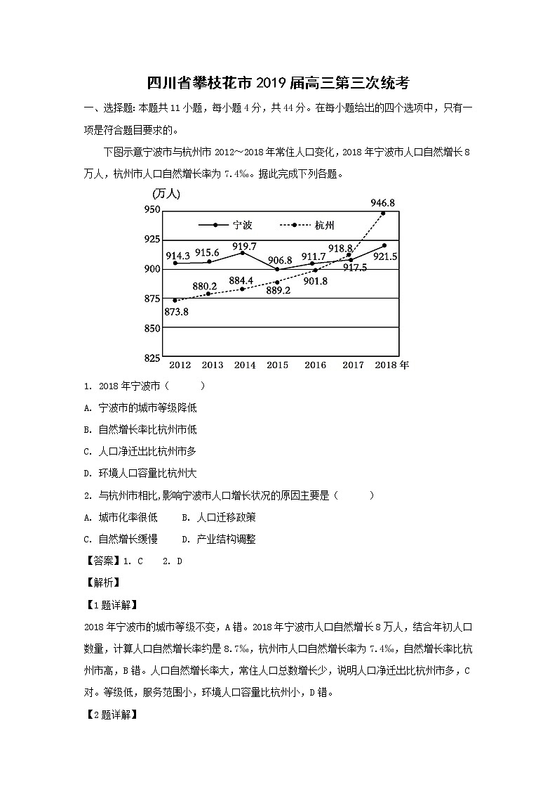 【地理】四川省攀枝花市2019届高三第三次统考（解析版）第1页