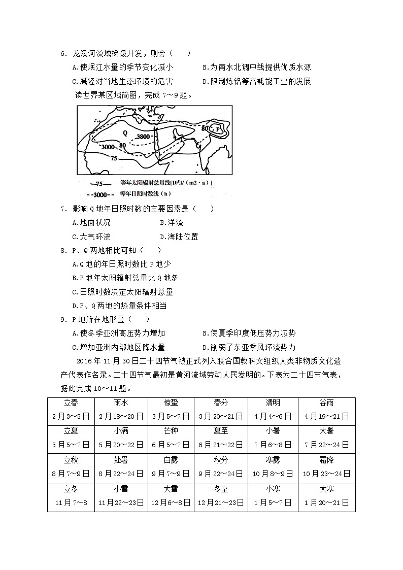 【地理】云南省大姚一中2019届高三上学期地理热身考试卷一02