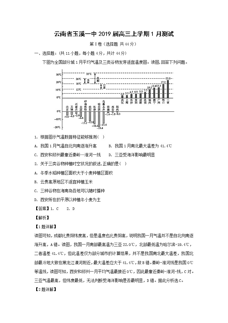 【地理】云南省玉溪一中2019届高三上学期1月测试（解析版）第1页