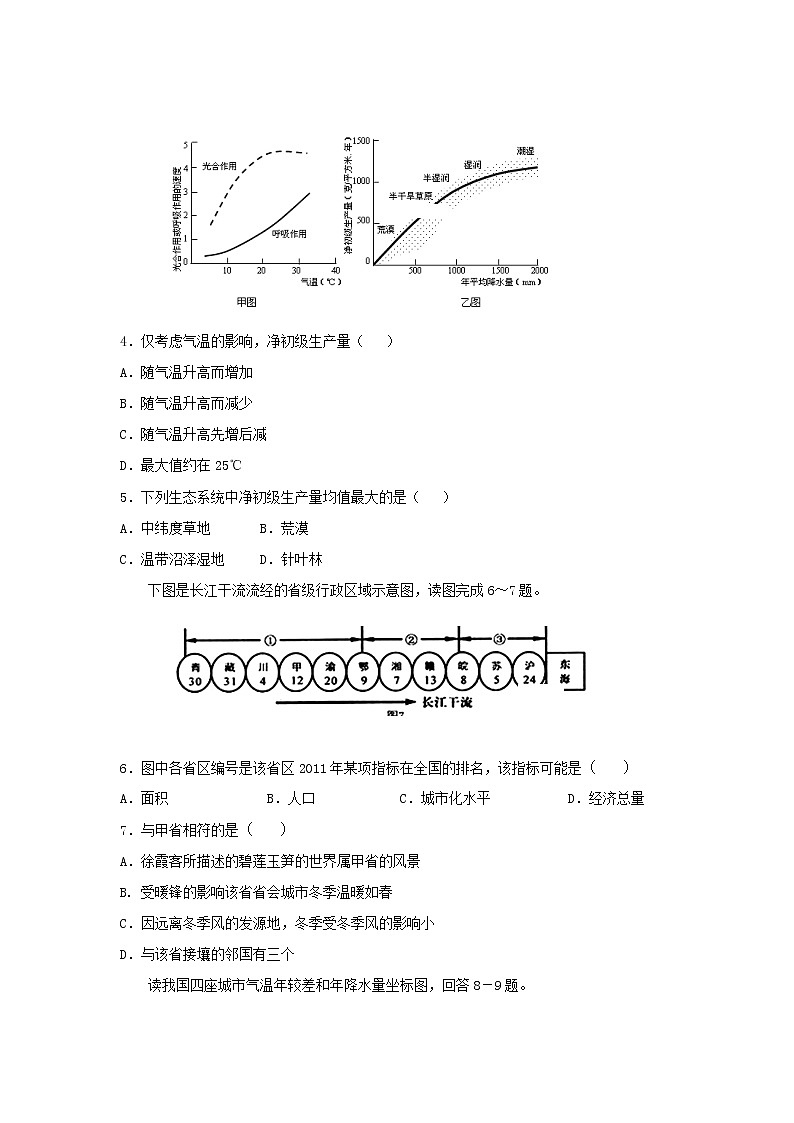 【地理】江西省宜丰中学2019届高三上学期第三次综合磨合测试第2页
