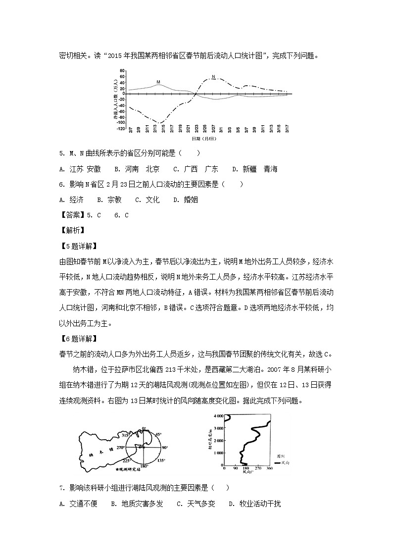 【地理】山东省济南市历城第二中学2019届高三11月调研检测（解析版）03