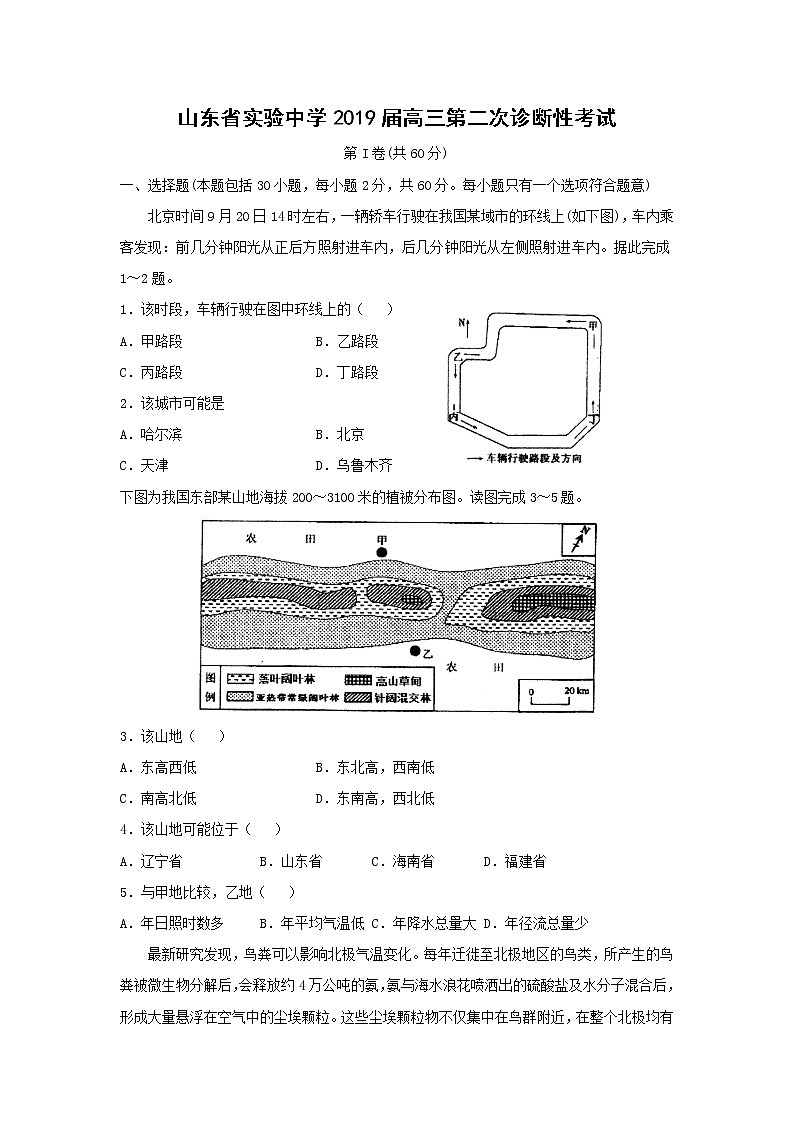 【地理】山东省实验中学2019届高三第二次诊断性考试01