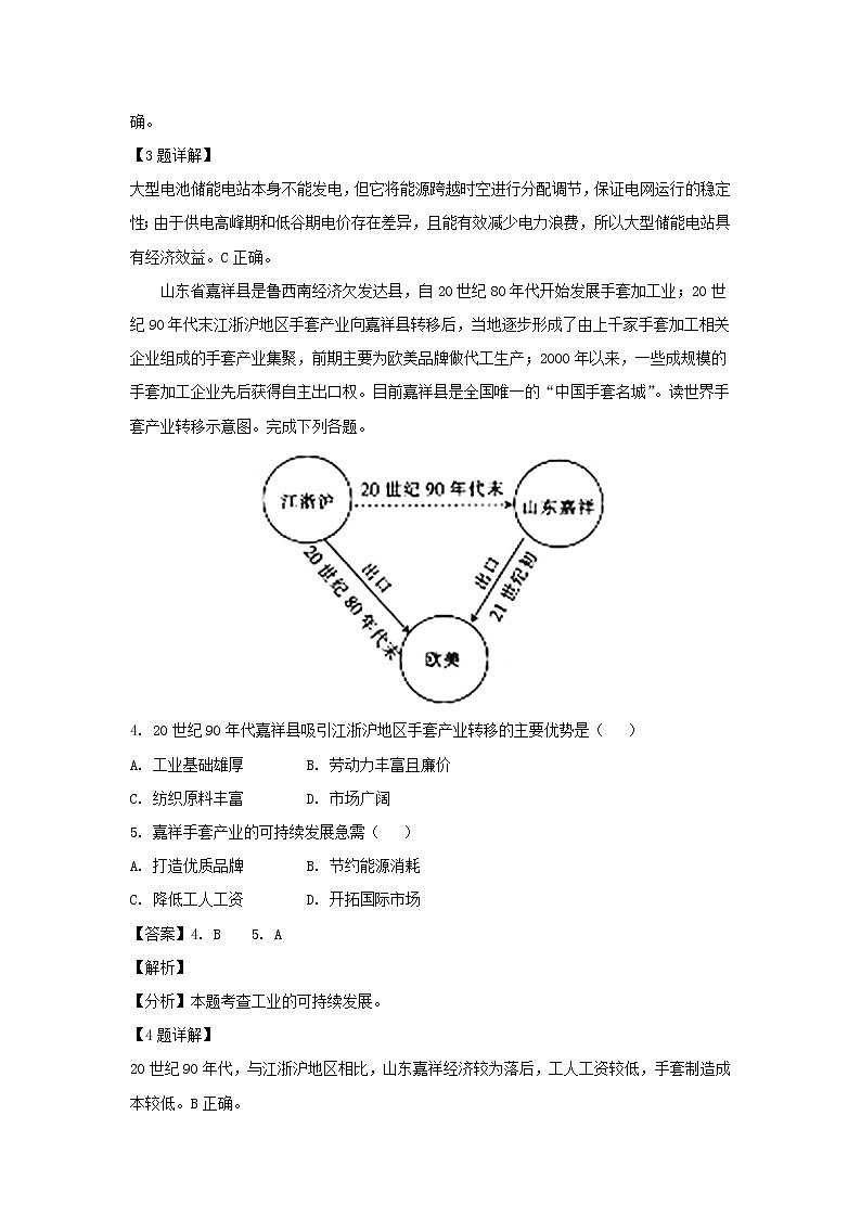 【地理】山西省2019届高三百日冲刺考试文综试题（解析版）02