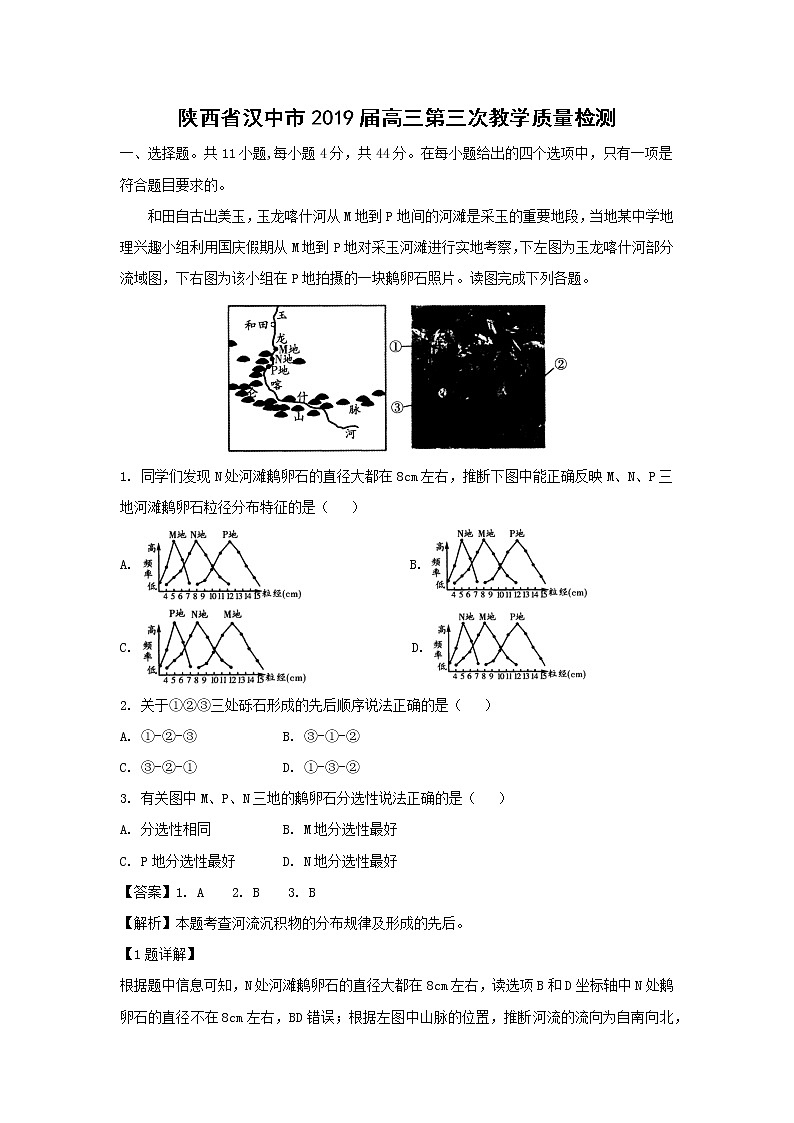 【地理】陕西省汉中市2019届高三第三次教学质量检测（解析版）01