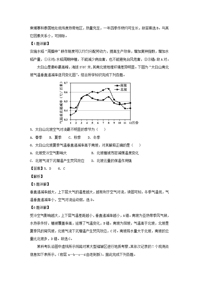 【地理】湖北省荆门市2019届高三元月调考试题（解析版）03