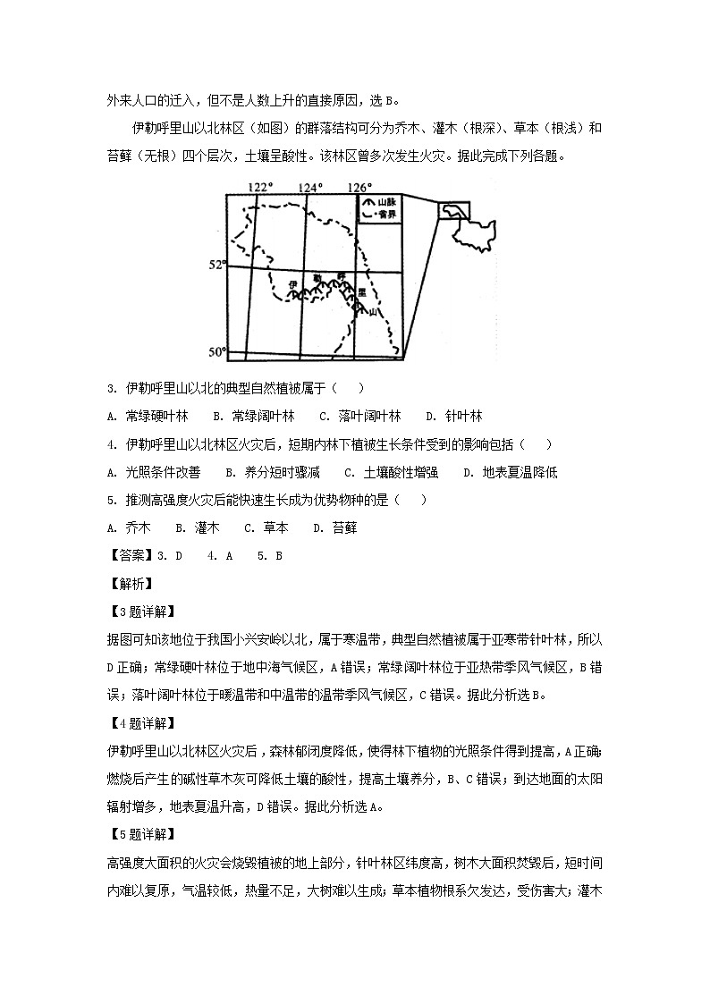 【地理】湖北省武汉市2019届高三下学期二月调研测试（解析版）02