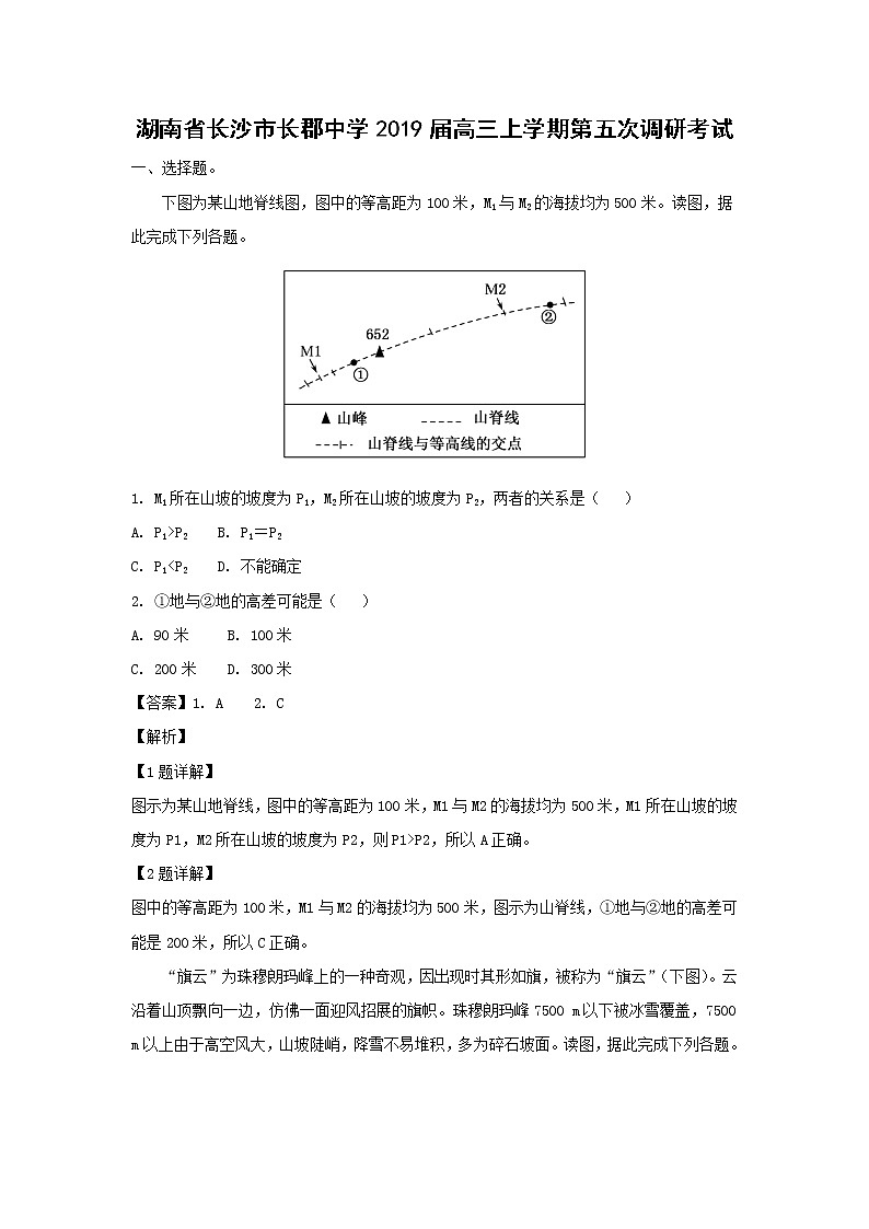 【地理】湖南省长沙市长郡中学2019届高三上学期第五次调研考试（解析版）01