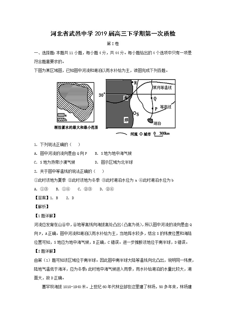 【地理】河北省武邑中学2019届高三下学期第一次质检（解析版）01
