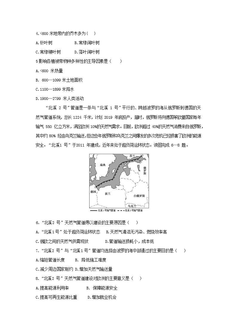 【地理】河南省中牟县第一高级中学2019届高三第十六次双周考 试卷02