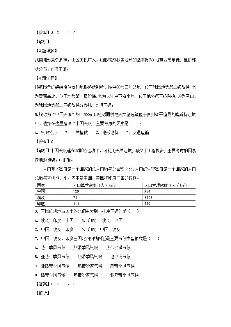 【地理】黑龙江省哈尔滨市第六中学2019届高三上学期开学阶段性考试（8月）（解析版）02