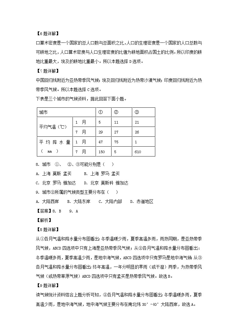 【地理】黑龙江省哈尔滨市第六中学2019届高三上学期开学阶段性考试（8月）（解析版）03