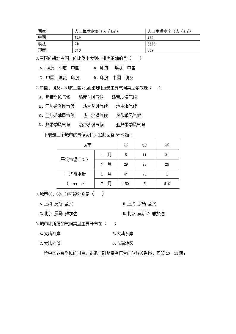 【地理】黑龙江省哈尔滨市第六中学2019届高三上学期开学考试02