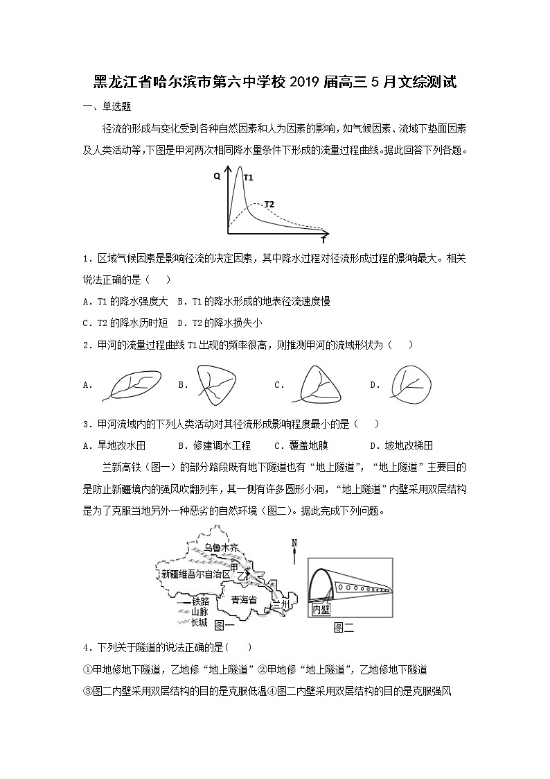 【地理】黑龙江省哈尔滨市第六中学校2019届高三5月文综测试01
