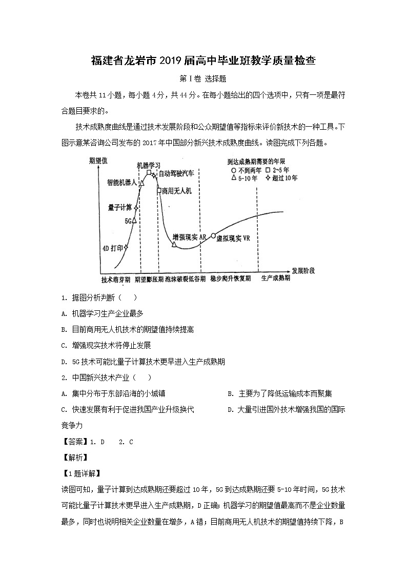 【地理】福建省龙岩市2019届高中毕业班教学质量检查（解析版）01