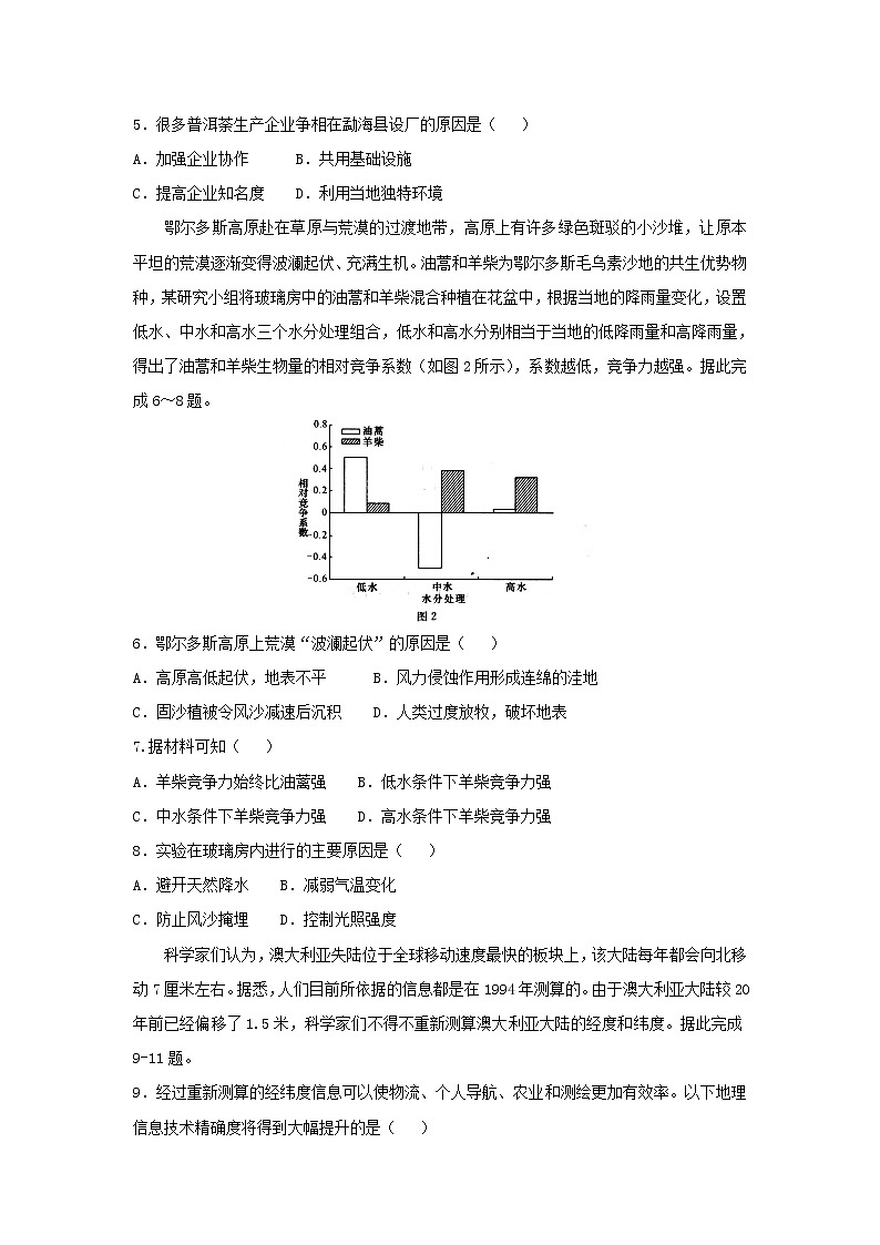 【地理】甘肃省甘谷县第一中学2019届高三上学期第21周周考（解析版） 试卷02