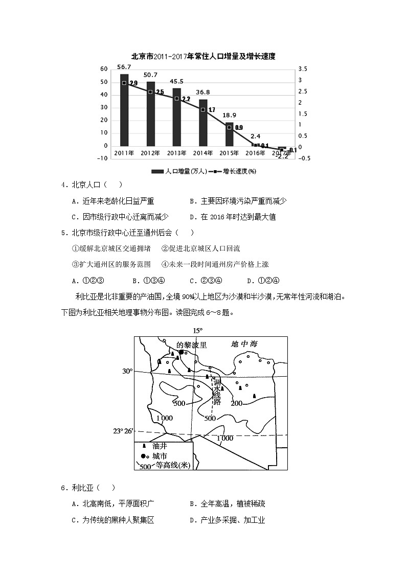 【地理】甘肃省武威市第六中学2019届高三第六次诊断考试02