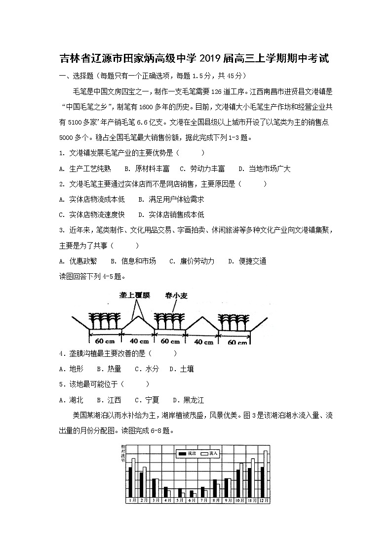 【地理】吉林省辽源市田家炳高级中学2019届高三上学期期中考试01