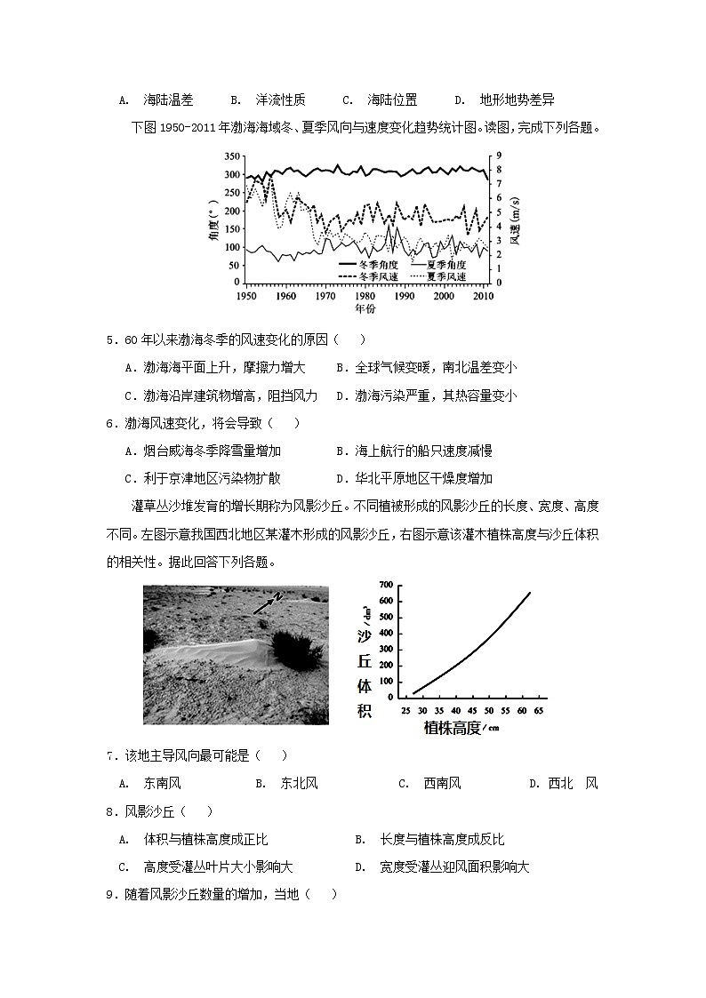 【地理】山东省青岛第五十八中学2019届高三上学期期中模块检测02