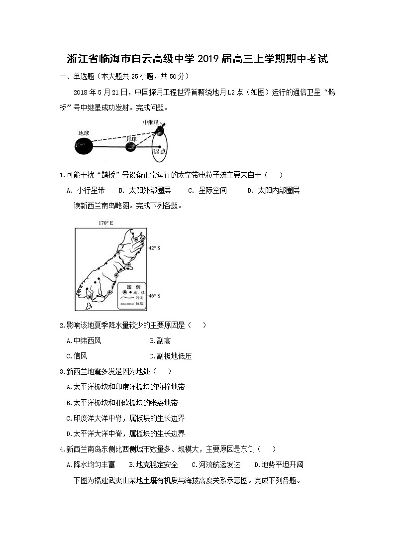 【地理】浙江省临海市白云高级中学2019届高三上学期期中考试01
