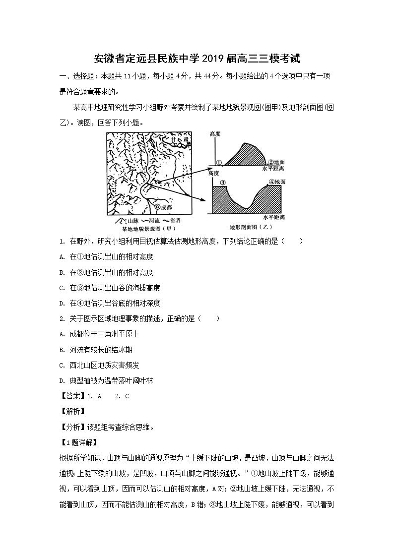 【地理】安徽省定远县民族中学2019届高三三模考试（解析版）第1页