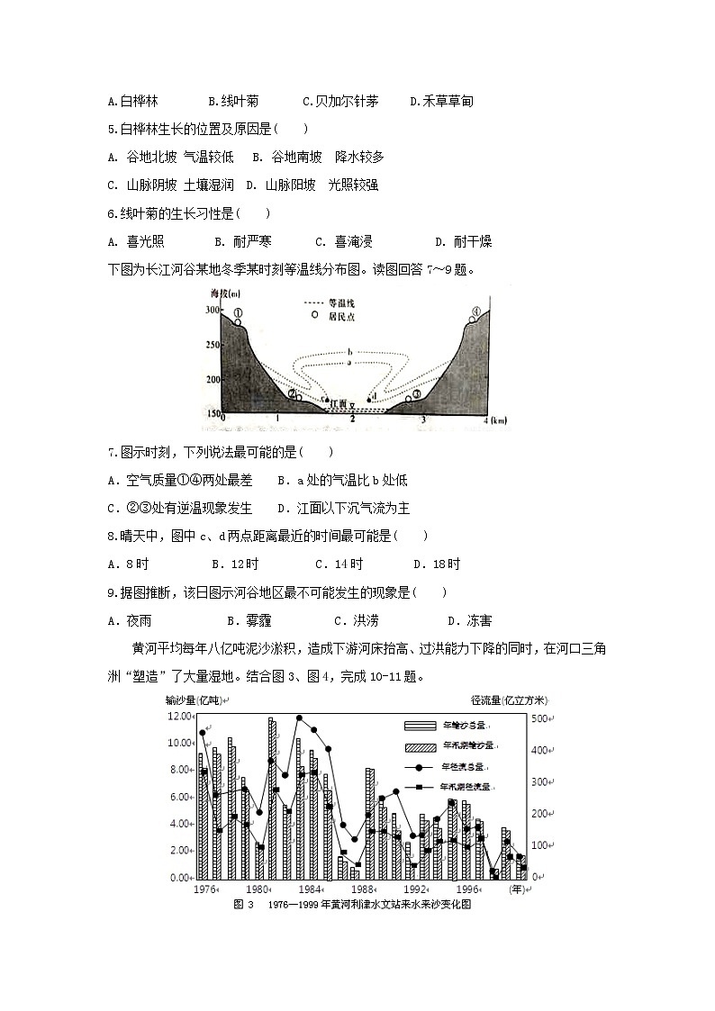 【地理】四川省泸州市泸县第一中学2019届高三上学期期末试题02