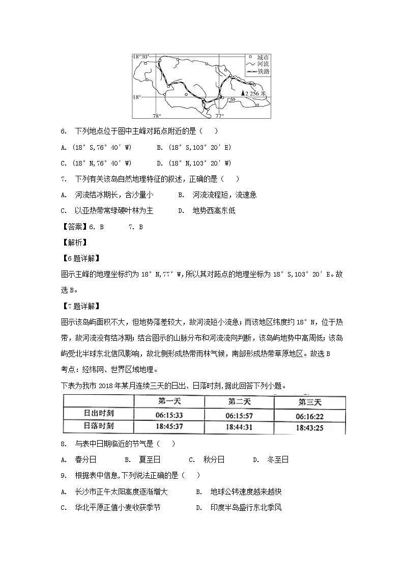 【地理】湖南省浏阳市六校联考2019届高三上学期期中考试（解析版）03