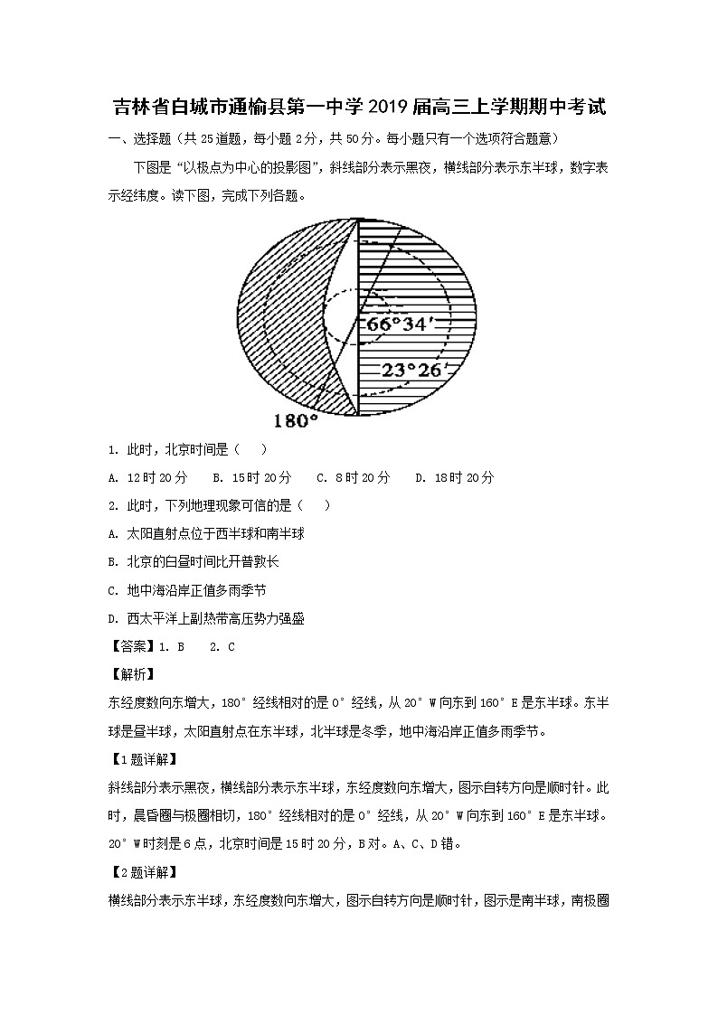 【地理】吉林省白城市通榆县第一中学2019届高三上学期期中考试（解析版）第1页