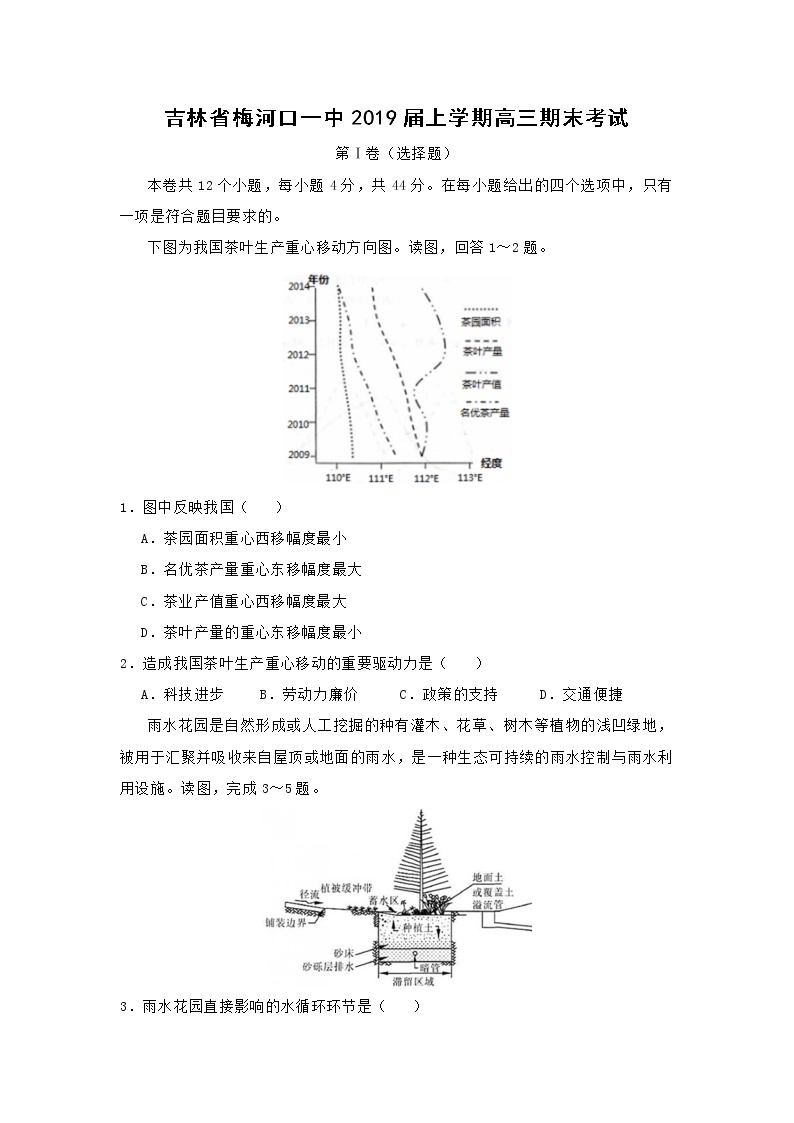 【地理】吉林省梅河口一中2019届上学期高三期末考试01