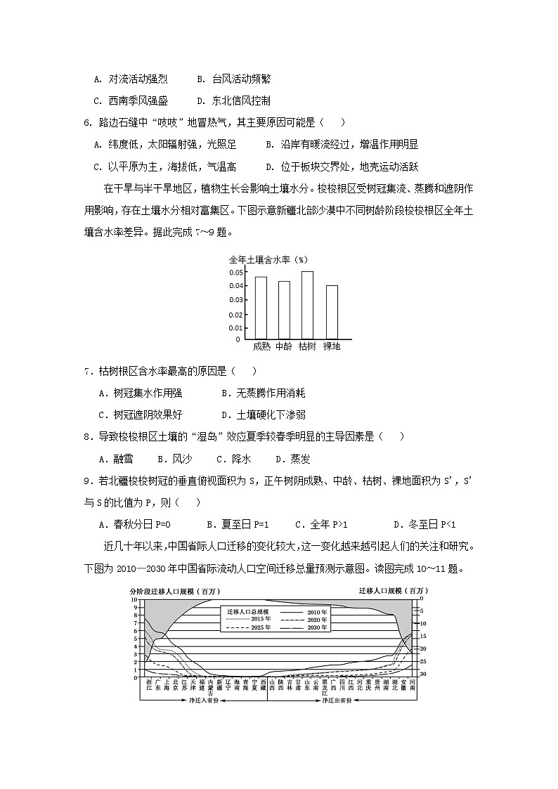 【地理】江西省临川第一中学2019届高三上学期期末考试02