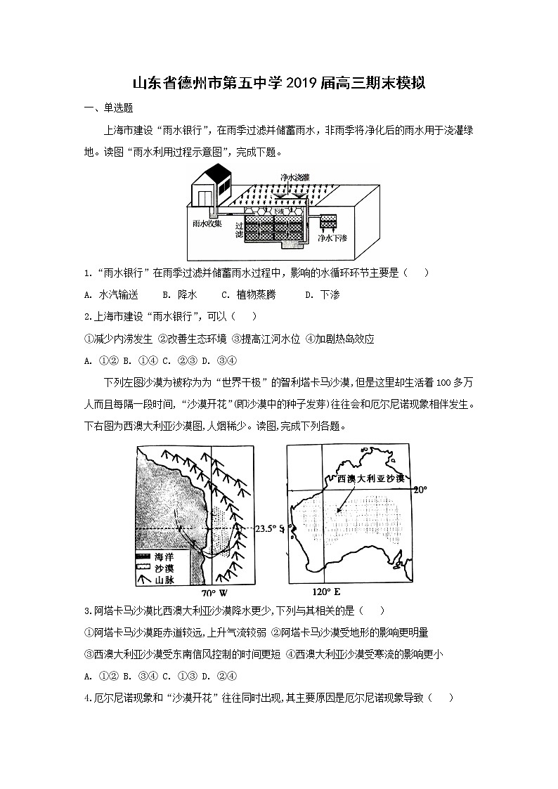【地理】山东省德州市第五中学2019届高三期末模拟 试卷01