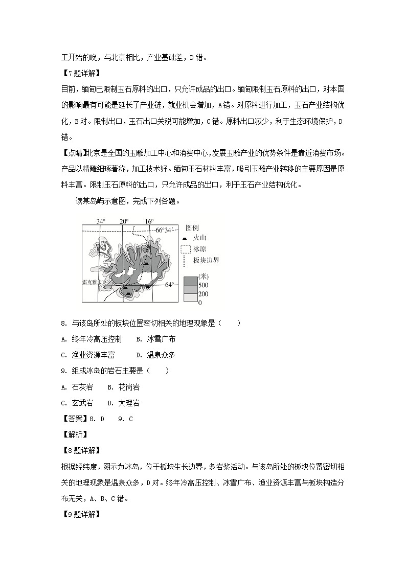 【地理】四川省成都外国语学校2019届高三一诊模拟考试（解析版）03