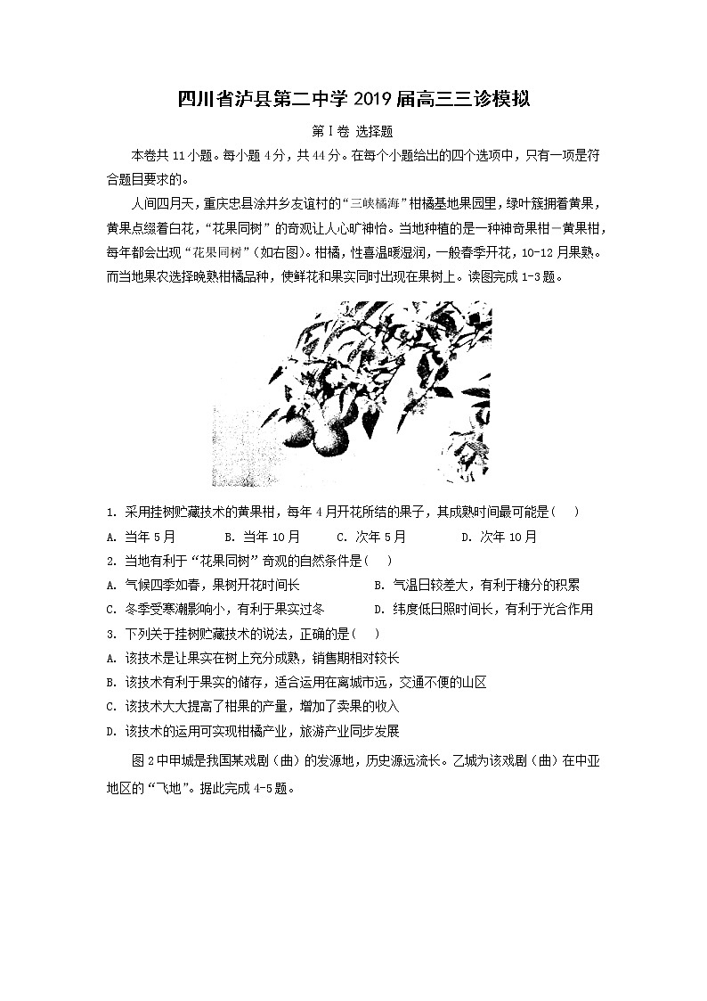 【地理】四川省泸县第二中学2019届高三三诊模拟 试卷01
