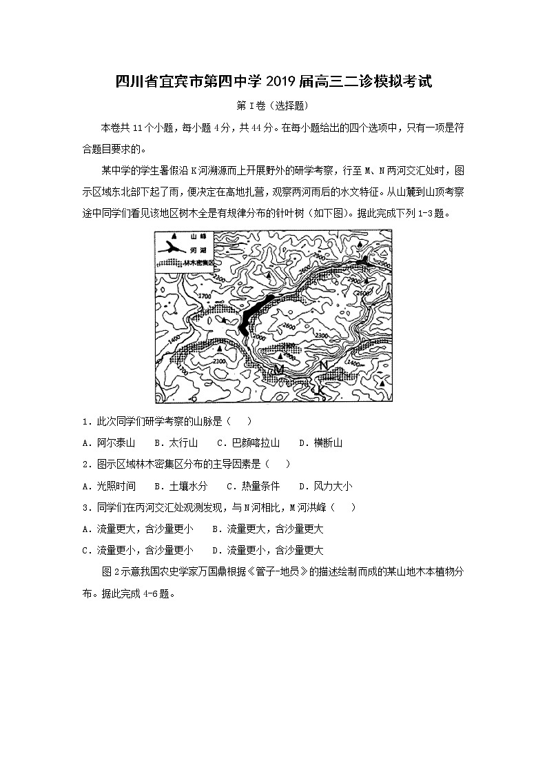 【地理】四川省宜宾市第四中学2019届高三二诊模拟考试01