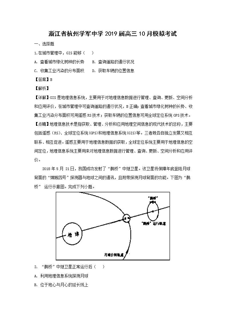 【地理】浙江省杭州学军中学2019届高三10月模拟考试（解析版）01