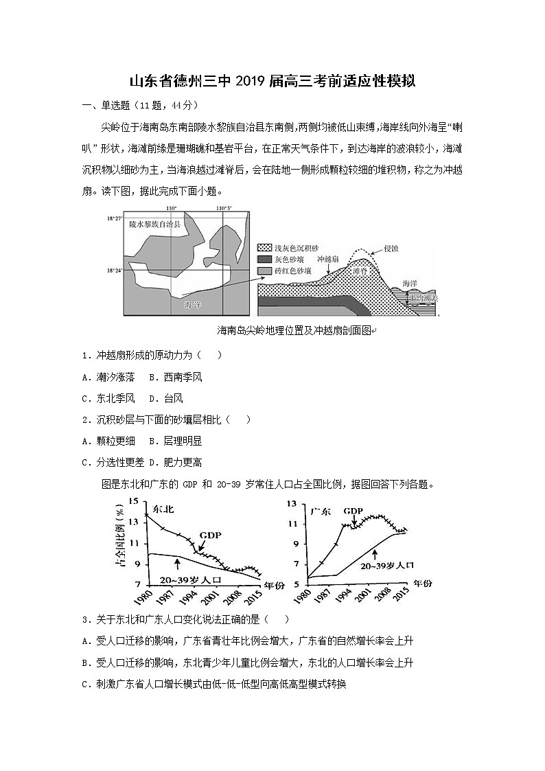 【地理】山东省德州三中2019届高三考前适应性模拟 试卷01